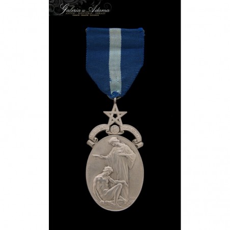 ANTYCZNY MEDAL MASOŃSKI ZE SREBRA-0,925 Z NAPISEM "ŻYCZLIWOŚĆ UZDRAWIA CHORYCH"-LONDYN 1937 r.