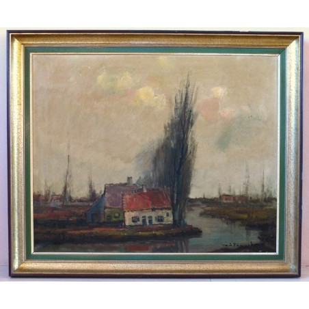 Obraz Olejny - Henri Joseph Pauwels /1903-1983 /- Pejzaż z rzeką.