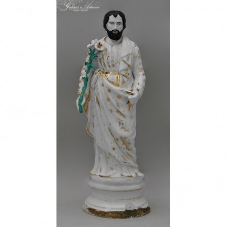 XIX w-FIGURA ŚW. JÓZEFA Z PORCELANY SZKLIWIONEJ RĘCZNIE MALOWANEJ I ZŁOCONEJ -PIĘKNA !