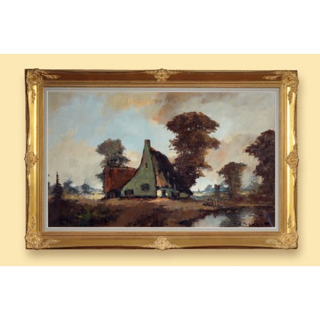 Obraz Olejny - Henri-Joseph Pauwels(1903-1983) - Chata nad stawem.