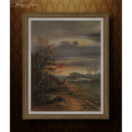 PASTEL - Jacques VAN DEN SEYBERGH (1884-1960) - REDYK OWIEC O ZACHODZIE SŁOŃCA.