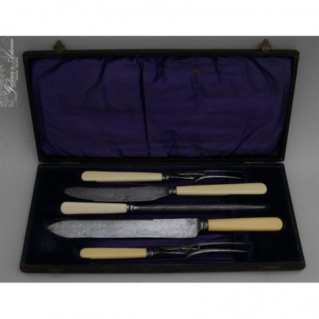 SHEFFIELD XIX WIEK-OKAZAŁY KOMPLET MYŚLIWSKI Z RĄCZKAMI Z KOŚCI W EUTI- PIĘKNY I STYLOWY !!