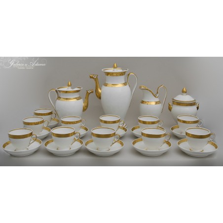 PORCELANOWY KOMPLET DO KAWY I HERBATY NA 11 OSÓB Z DWOMA DZBANKAMI, CUKIERNICĄ I MLECZNIKIEM-ZŁOCONY-ELEGANCKI !
