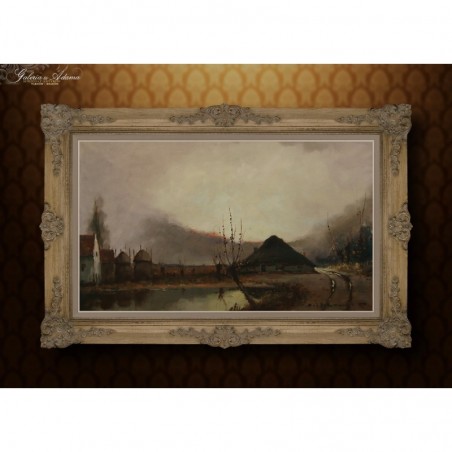 OBRAZ OLEJNY - HENRI JOSEPH PAUWELS (1903-1983) - ZAGRODA NAD STAWEM .