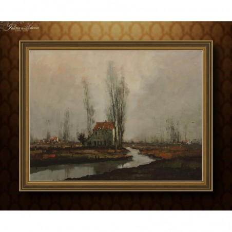 OBRAZ OLEJNY - HENRI JOSEPH PAUWELS (1903-1983) - W ZAKOLU RZEKI.