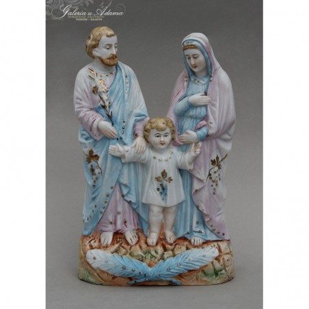 FRANCJA XIX w- FIGURKA Z PORCELANY BISKWITOWEJ PRZEDSTAWIAJĄCA „ŚW. RODZINĘ ”, RĘCZNIE MALOWANA I ZŁOCONA !
