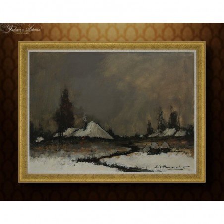 OBRAZ OLEJNY - HENRI JOSEPH PAUWELS (1903-1983) - PEJZAŻ ZIMOWY .