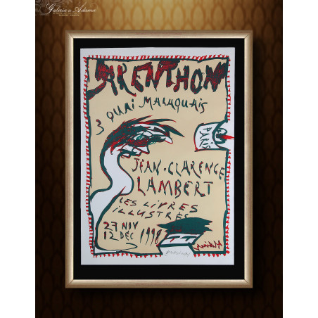 Litografia - Pierre Alechinsky (1927 r ) - Plakat na wystawę pisarza Jean-Clarence Lambert  w Arenthon w Paryżu 1998 roku.