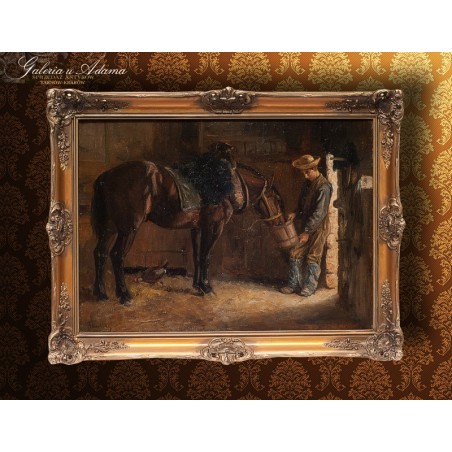 Obraz Olejny - John - Lewis SHONBORN / 1852 - 1931 / - Pojenie konia.