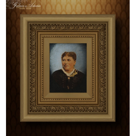 Obraz Olejny - XIX w - Portret kobiety w czarnej sukni z aureolą.