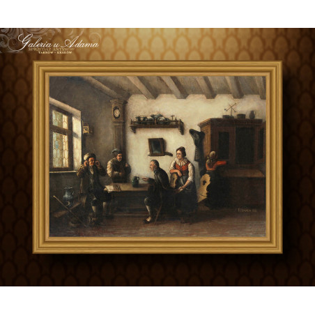 Obraz Olejny - Frans LAURENS (1878 r.) - Rozmowa przy stole.