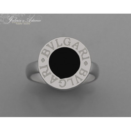 ”Bulgari”-Pierścionek srebrny-925 wysadzany Onyxem czarnym-Nowoczesny !!