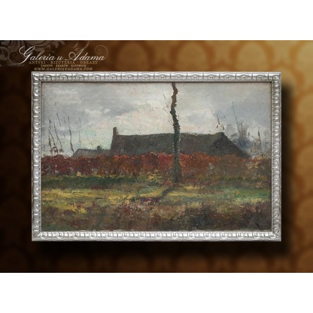 OBRAZ OLEJNY - Frans Van BALLAER ( 1855-1933) - ZA PŁOTEM....(1880 r.)