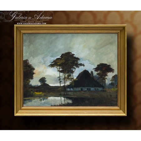OBRAZ OLEJNY - Henri Joseph Pauwels ( 1903-1983) - WIEJSKI PEJZAŻ.