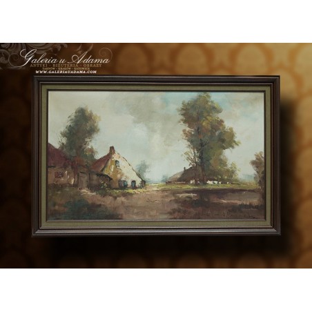 OBRAZ OLEJNY - Henri Joseph Pauwels ( 1903-1983) - JESIEŃ NA WSI.