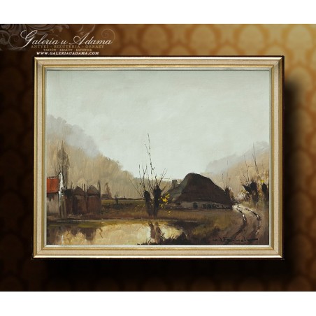 OBRAZ OLEJNY - Henri Joseph Pauwels ( 1903-1983) - JESIENNY DZIEŃ .