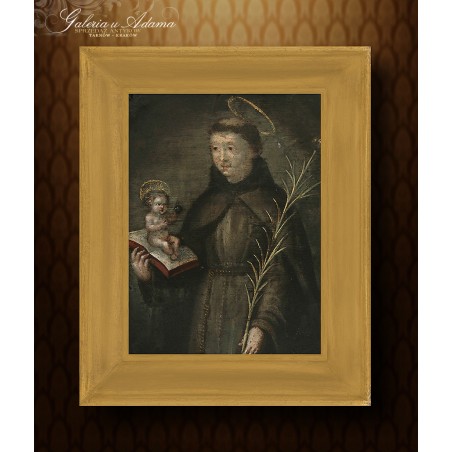 Obraz Olejny - XVII /XVIII w. - Szkoła Hiszpańska - Św. Antoni z Dzieciątkiem.