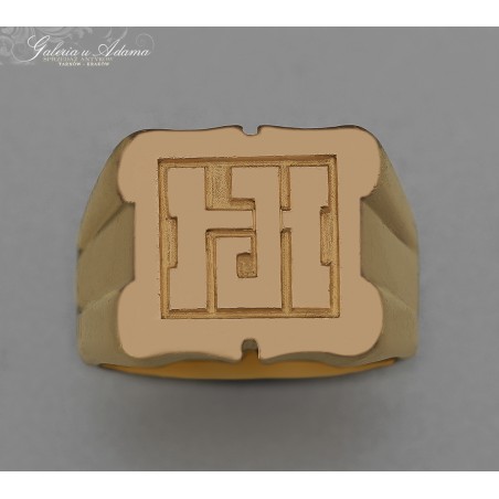 Sygnet złoty-18 k (~20,70 g) z ozdobnym monogramem “HJ”lub “HH”-Masywny !