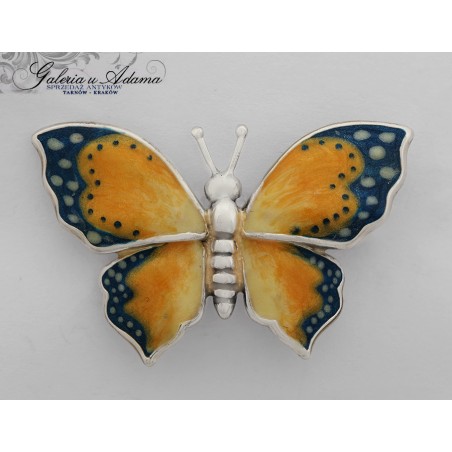 BROSZKA SREBRNA-925 “MOTYL” ZDOBIONA KOLOROWĄ EMALIĄ.