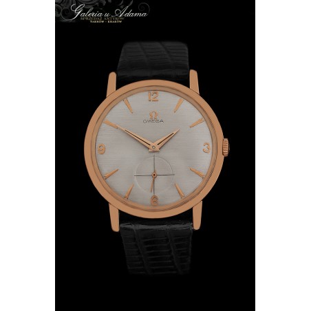 „OMEGA ”- MĘSKI ZEGAREK - ZŁOTY-18 KARAT NA PASKU SKÓRZANYM - MECHANICZNY !