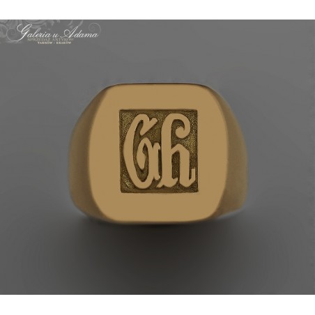 Sygnet złoty-18 k (~24,40 g) z ozdobnym monogramem -Masywny !
