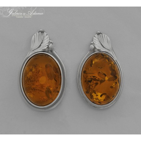 KOLCZYKI SREBRNE-925 WYSADZANE BURSZTYNAMI NATURALNYM-ELEGANCKIE !