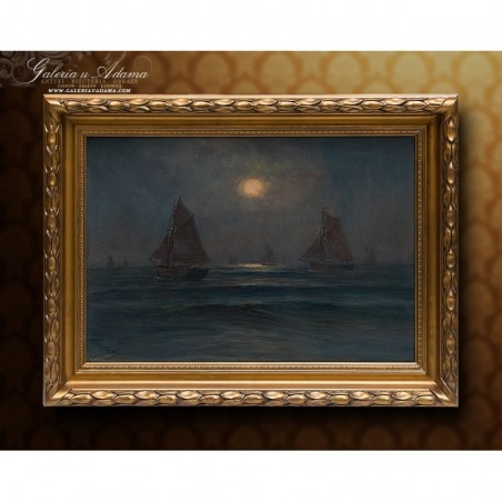 OBRAZ OLEJNY - ROMAIN STEPPE /1859-1927/ - ŻEGLOWANIE PRZY BLASKU KSIĘŻYCA.