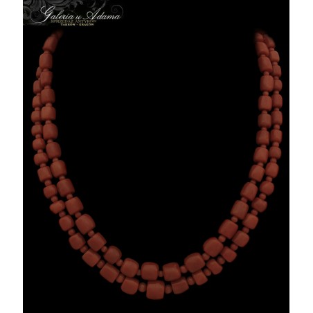 NASZYJNIK 2-RZĘDOWY Z KORALI NATURALNYCH- BECZUŁKI z KULECZKAMI Z KORALI Z ZAPIĘCIEM ZŁOTYM-14 K-w.93,63 g- ELEGANCKI !