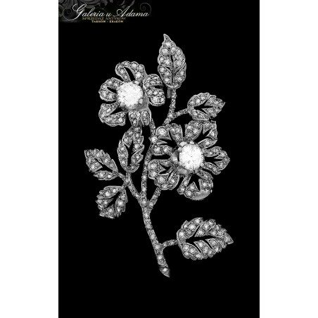 Broszka platynowa-950 (w~15,05 g) wysadzana brylantami- 3,50 karata ( w tym~0,77 k i 0,70 k) w oryginalnym etui !