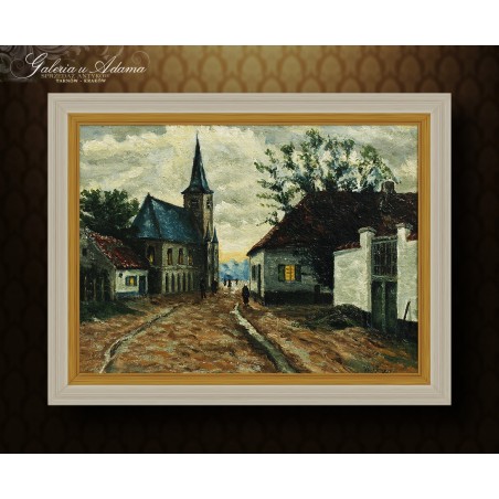 OBRAZ OLEJNY - Sygnowany (XX w.) - W drodze do Kościoła.