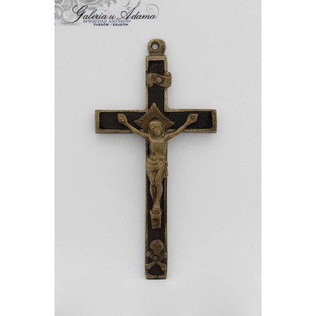 XIX/XX w- Nieduży krzyż zakonny z drewna i brązu, pięknie wykonany- Ciekawostka kolekcjonerska !