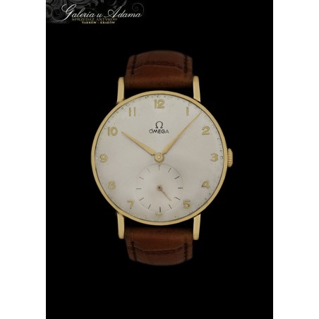 „OMEGA ”- MĘSKI ZEGAREK - ZŁOTY-18 KARAT NA PASKU SKÓRZANYM - MECHANICZNY !