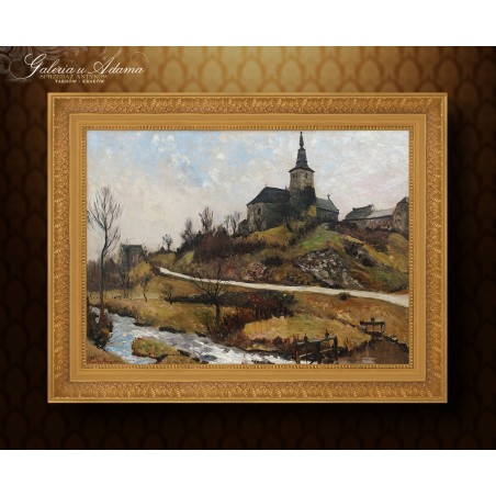 OBRAZ OLEJNY - René De Baugnies (1869 - 1962) - Zamek nad rzeką.