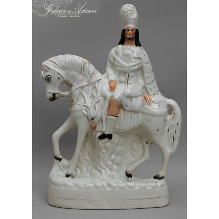 Anglia XIX w-Rycerz na koniu figura z białej porcelany szkliwionej, ręcznie malowanej- CIEKAWOSTKA !
