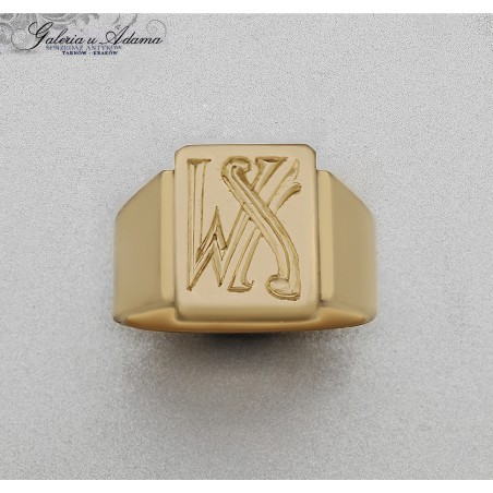 Sygnet złoty-18 k (waga~15,87 g) z ozdobnym monogramem “JM”lub “WX”-Masywny !