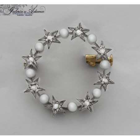 Broszka złota-18 karat (w~4,72 g) wysadzana diamentami i Perłami-XIX w !