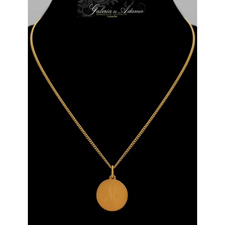ZŁOTO-18 K (w~11,71 g) WISIOREK Z MONOGRAMEM “M” Z ŁAŃCUSZKIEM ZŁOTYM-18 K –CIEKAWY I EFEKTOWNY !