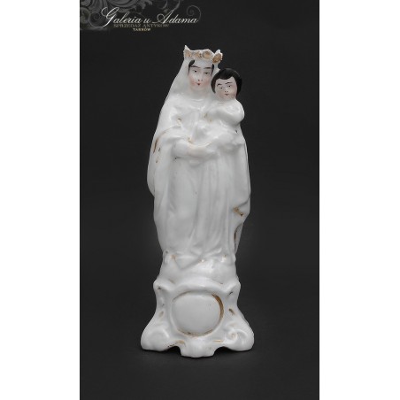 XIX w-FIGURKA “MATKI BOSKIEJ Z DZIECIĄTKIEM” Z PORCELANY SZKLIWIONEJ RĘCZNIE MALOWANA I ZŁOCONA !