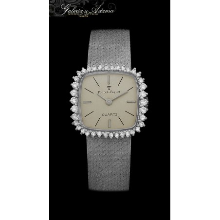 Poncet-Faguet - Zegarek damski z białego złota-18 k (w~45,44 g) z bransoletką złotą z brylantami~1,00 k – kwarcowy-Elegancki !