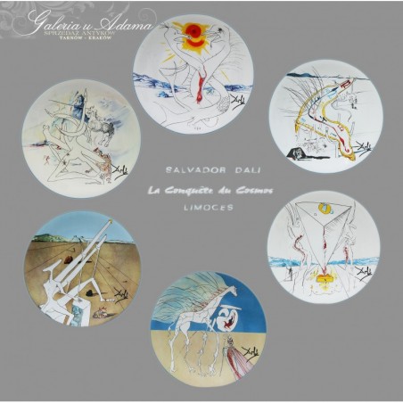 SALVADOR DALI -PODBÓJ KOSMOSU- KOMPLET PORCELANOWYCH TALERZY Z CHROMOGRAFIĄ- PRACĘ MALARZA - limitowana seria !!