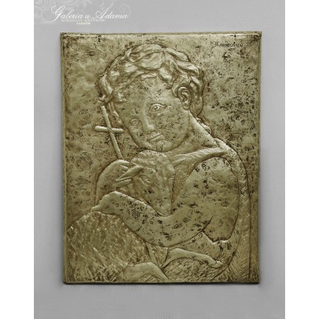 RELIEF/ PŁASKORZEŹBA Z BRĄZU SYGNOWANA H.CORNELISSEN-  JAN CHRZCICIEL JAKO DZIECKO Z BARANKIEM I KRZYŻEM !
