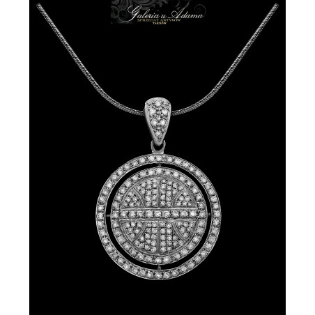 Finezyjny wisiorek z białego złota-18 k z łańcuszkiem złotym (w~9,40 g) wysadzany brylantami- 1,10 k !