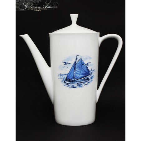 „ BAVARIA” PORCELANOWY DZBANEK Z PRZYKRYWKĄ Z MARYNISTYCZNĄ DEKORACJĄ-  ELEGANCKI !