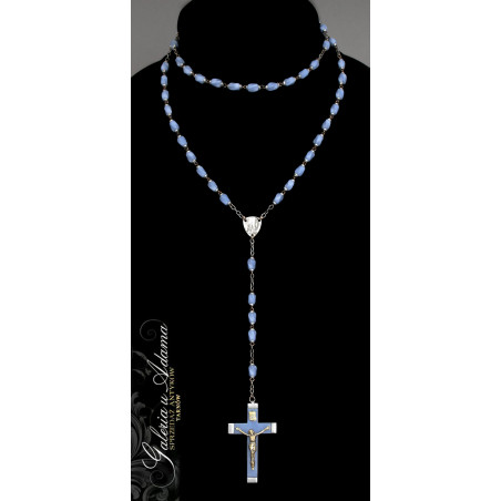 Lourdes-Różaniec z niebieskich kamieni i srebra w etui skórzanym-Piękny !