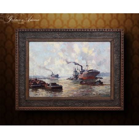 OBRAZ OLEJNY - Henri Joseph Pauwels ( 1903-1983) – Port morski.