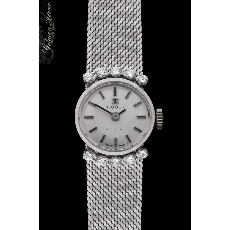 „TISSOT”- Zegarek  damski z białego złota-18 k (w~36,75 g) ze złotą bransoletką wysadzany brylantami-0,50 k !