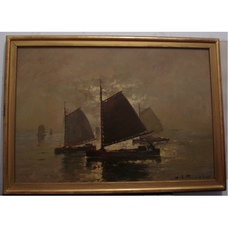 Obraz Olejny - Henri-Joseph Pauwels(1903-1983) - Łodzie o zmierzchu.