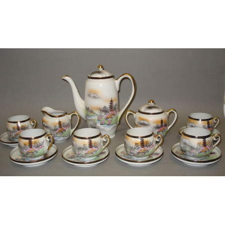 JAPONIA-” KUTANI ”-PORCELANOWY KOMPLET DO KAWY ESPRESSO NA 6- OSÓB Z DZBANKIEM, CUKIERNICZKĄ I MLECZNIKIEM-ELEGANCKI !