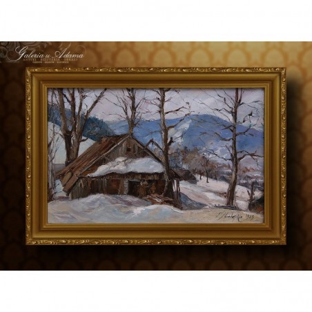 OBRAZ OLEJNY - SYGNOWANY - ZIMA W SUDETACH - 1989 r.