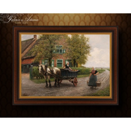 Obraz olejny-Henri HOUBEN (1858-1931). -KOBIETY NA  WIEJSKIEJ DRODZE.( 1992 r-sprzedaż 18 000,- DM)